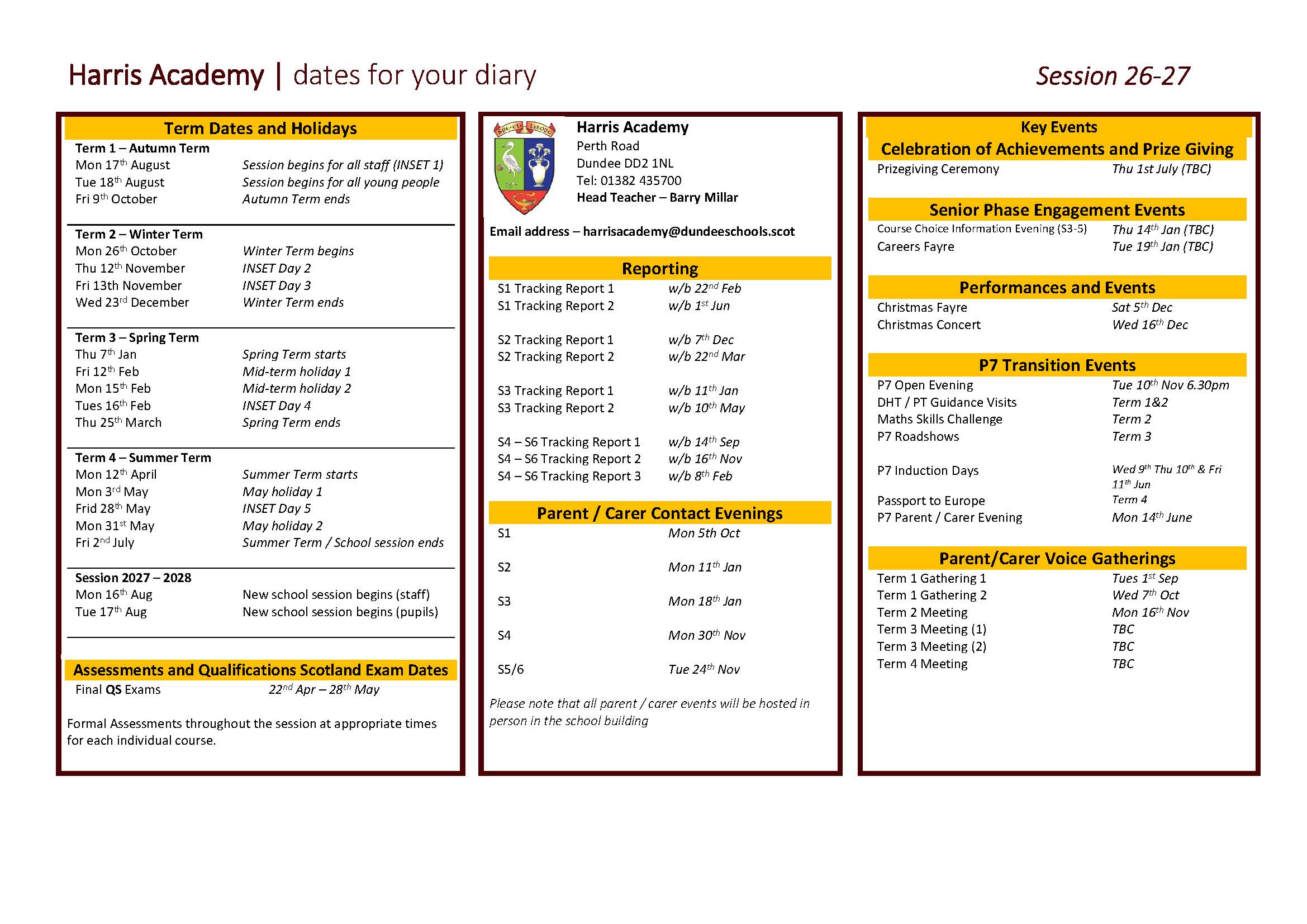 Dates for your Diary 2026-27